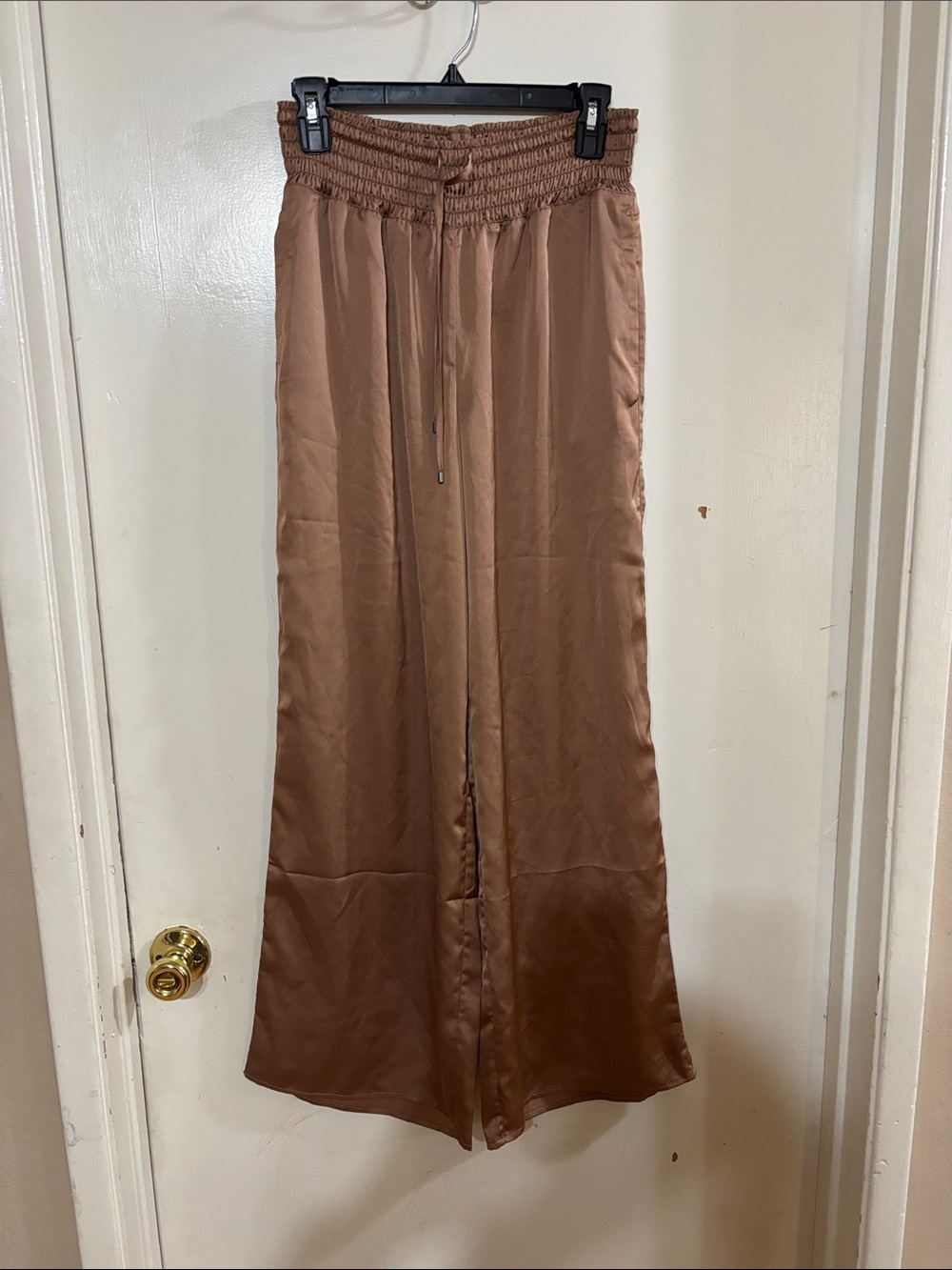 Brochu Walker Brown Satin Wide-Leg Maxi pants